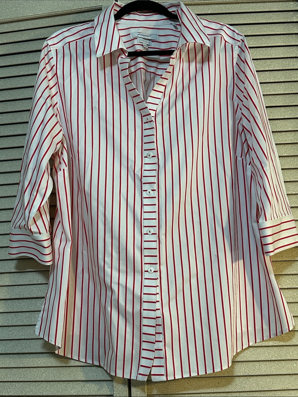 Foxcroft White Button-Down Shirt with Red Stripes